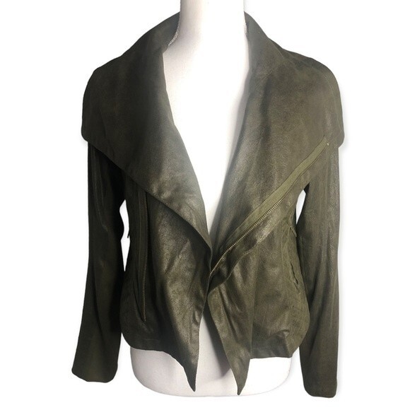 Love Marks Olive Green Faux Suede Quilted Moto Jacket - Picture 1 of 8